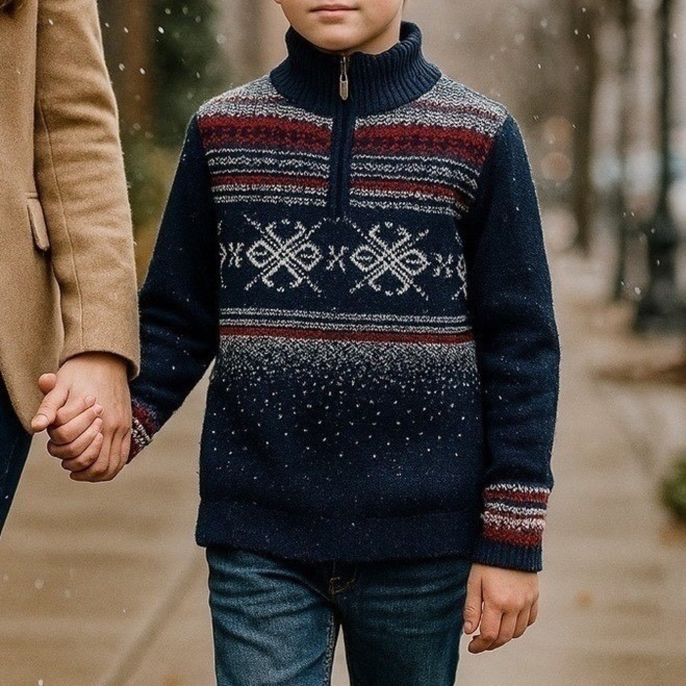Christopher & Banks Blue/Red/White Fair Isle Quarter Zip Sweater Pullover